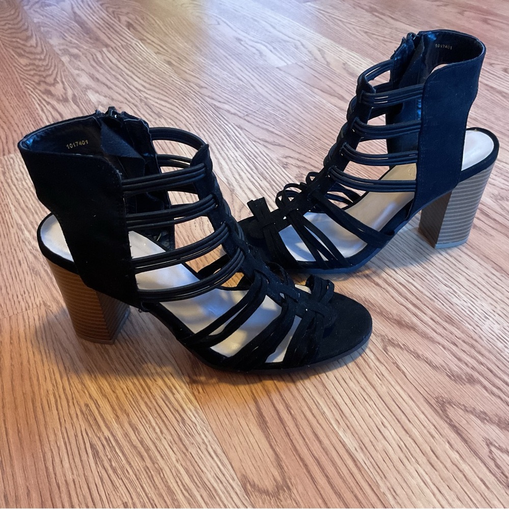 Black Strappy Block Heel Sandals